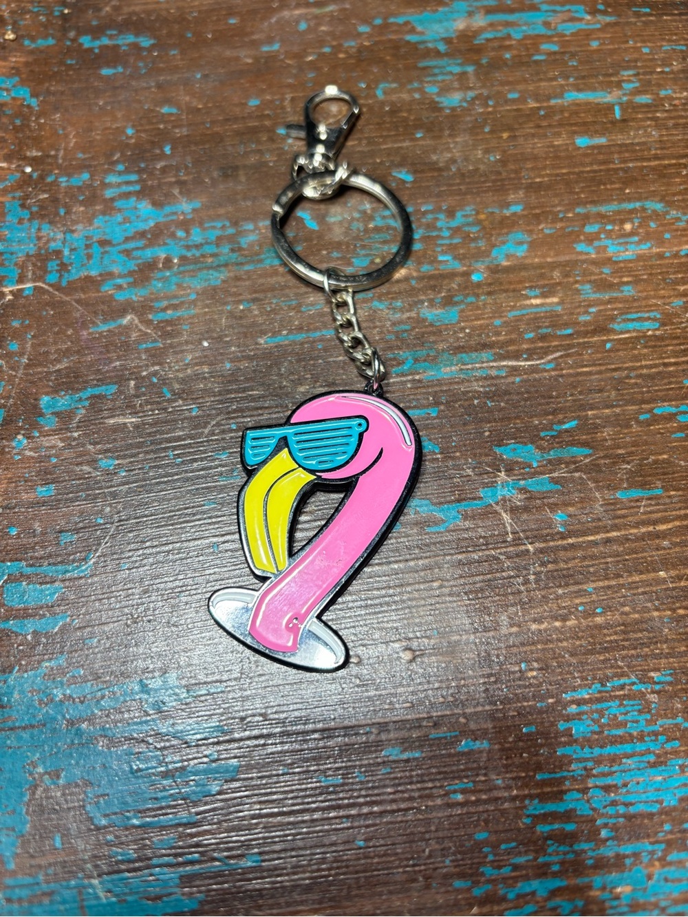 New Pink Flamingo Keychain with Blue Sunglasses Bag Charm